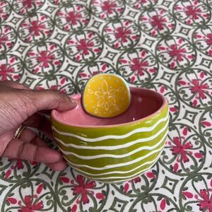 Coton Colors Pink and citron sand dollar appetizer bowl